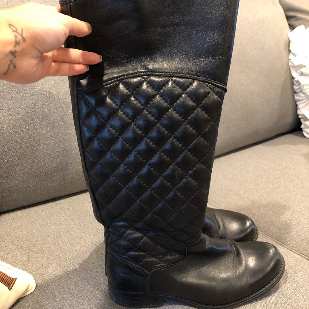 Steve Madden Black Leather Quilted Riding Boot